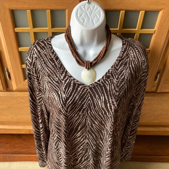 Easywear by Chico's Brown Animal Print Tunic Top  2 (Medium 12) - Picture 2 of 5